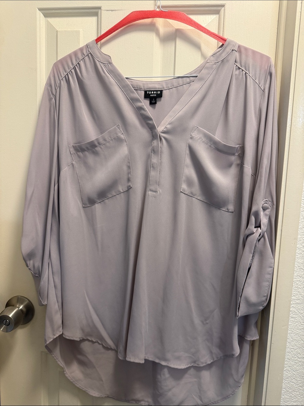 Torrid Grey V-Neck Pocket Blouse (SIZE 2)